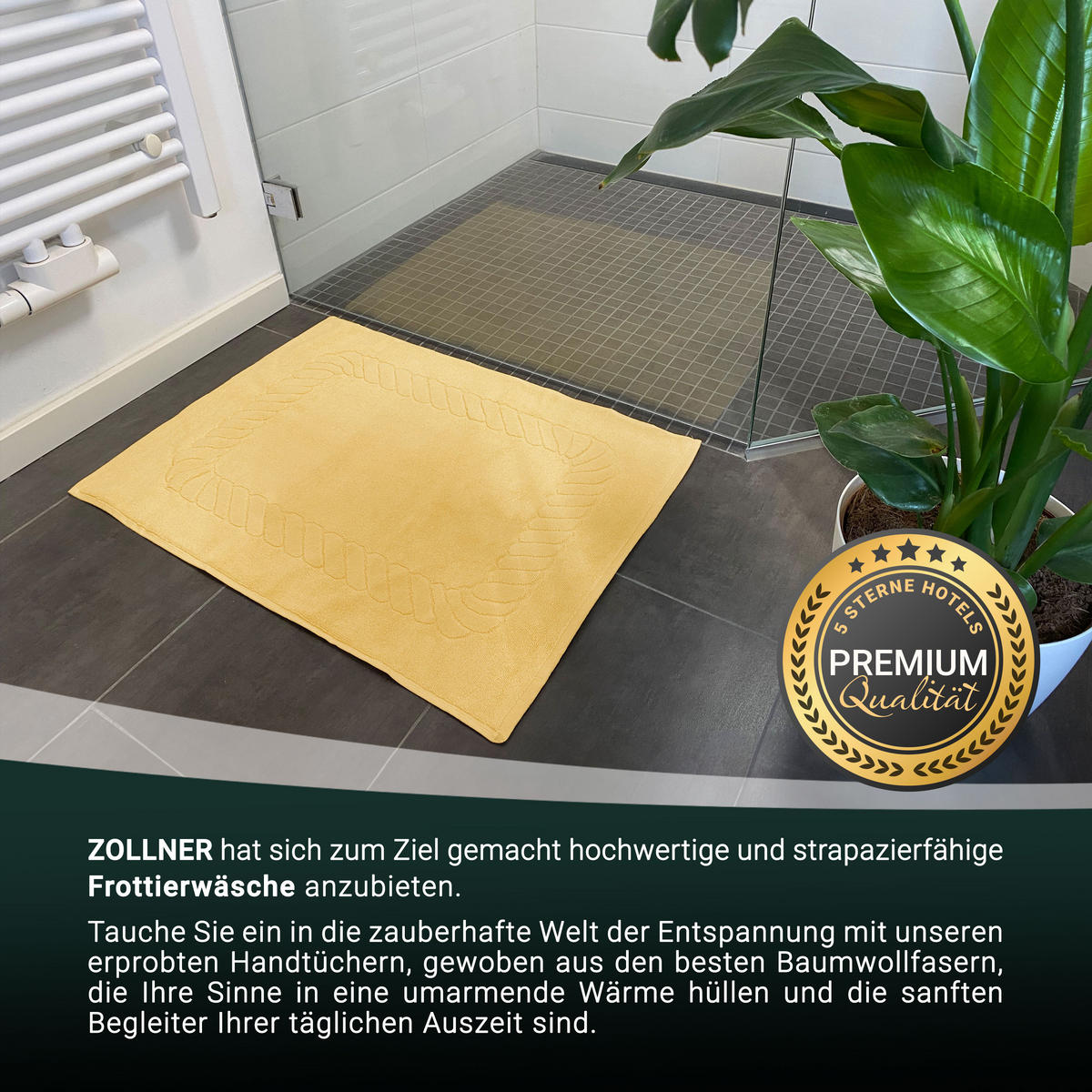 BADEMATTE, 2er-Set, 50x70 cm, 100% Baumwolle, Gelb - Gelb, Textil (50/70cm) - Zollner