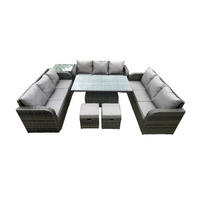 GARTENSOFA SET Polyrattan 11-Sitzer - Dunkelgrau/Grau, Glas/Kunststoff - Fimous
