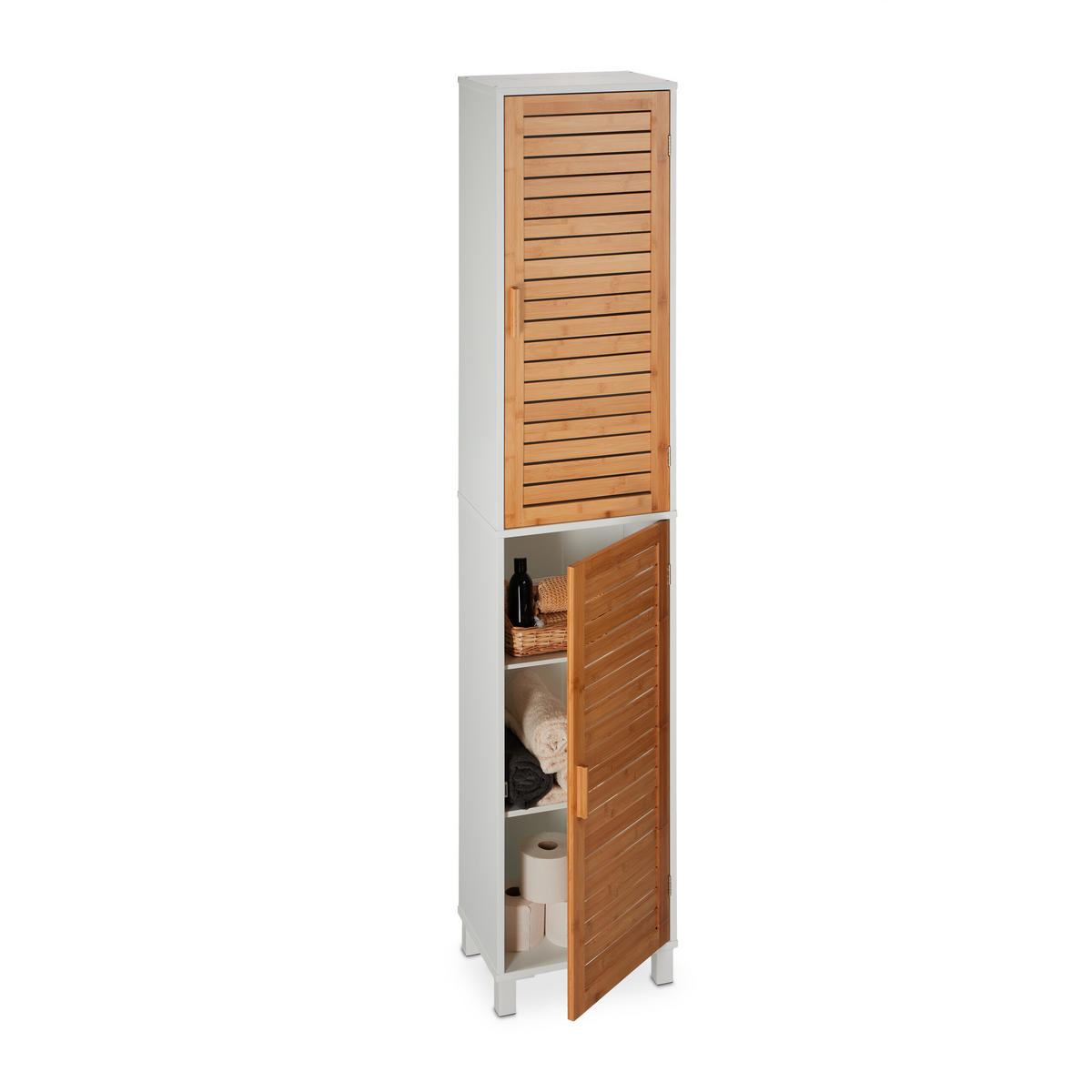 BADEZIMMERSCHRANK - Naturfarben/Weiß, Holz/Holzwerkstoff (40/190/30cm) - Relaxdays