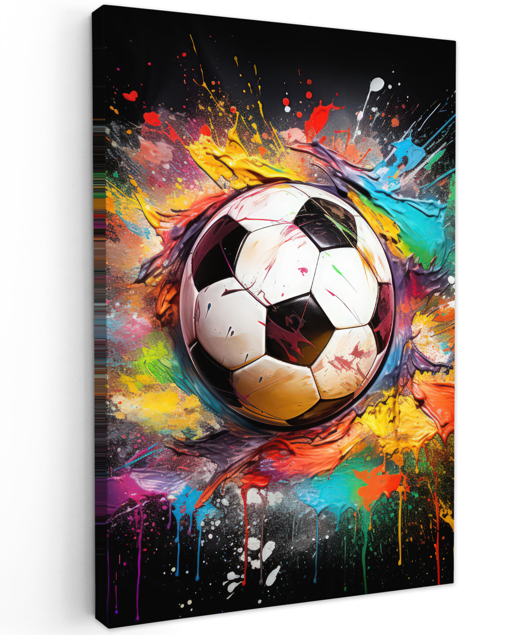LEINWANDBILD Fußball - Farbe - Farben - Schwarz - Weiß 20x30 cm - Weiß, Textil (20/30cm) - MuchoWow
