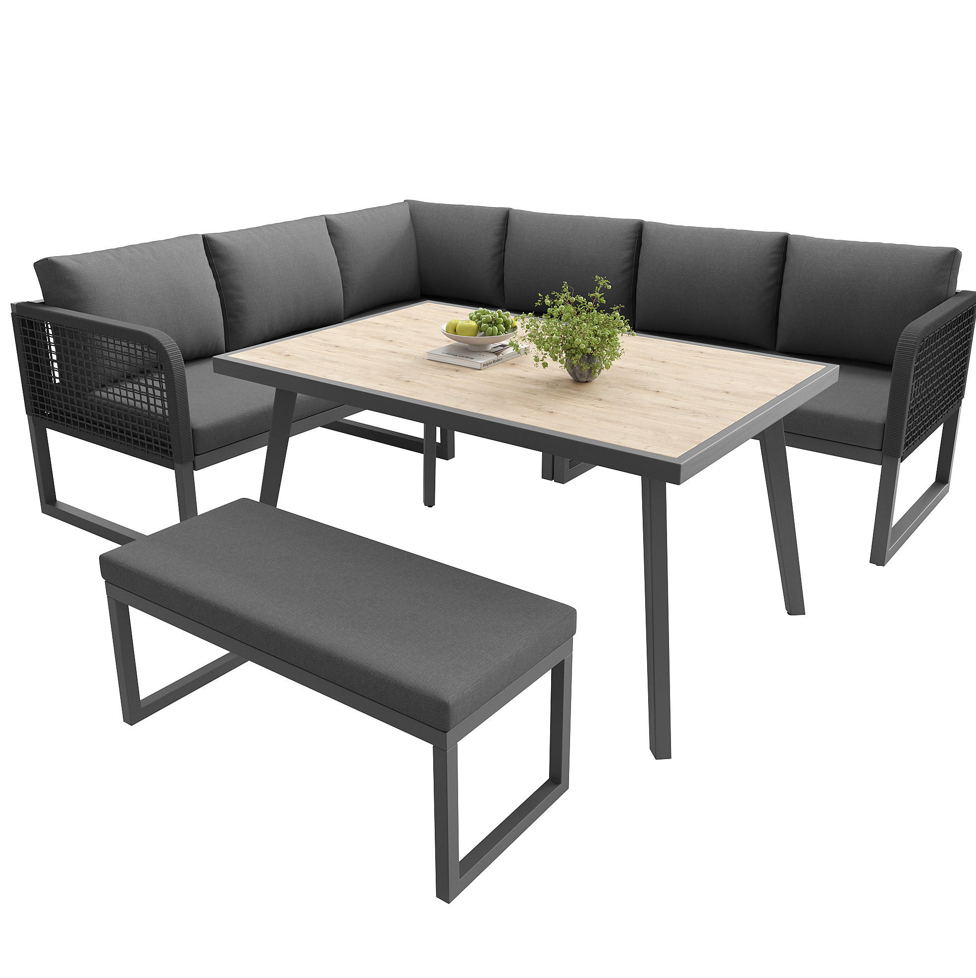 Redom ZAHRADNÍ lounge sestava 121,5/61/77 cm modulární s odnímatelnými polštáři a stolkem z PE ratanu, Šedá