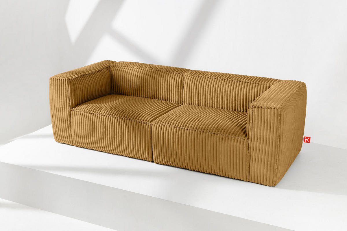 3-SITZER-SOFA FEROX Modern, Cord-Stoff, gelb - Gelb, Textil (246/73/96cm) - KONSIMO®