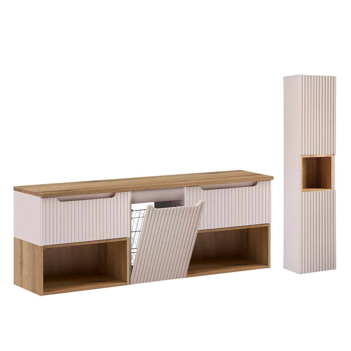 WASCHTISCHUNTERSCHRANK 160.4cm Riva 2er-Set Kaschmir - Beige, Holzwerkstoff (160.4/60/40cm) - Petits-meubles