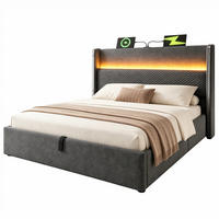 POLSTERBETT 140/200 cm in Grau mit Bettkasten, LED, USB und Type-C Leinen Design - Grau, Holzwerkstoff/Textil (140/200cm) - STILVORA