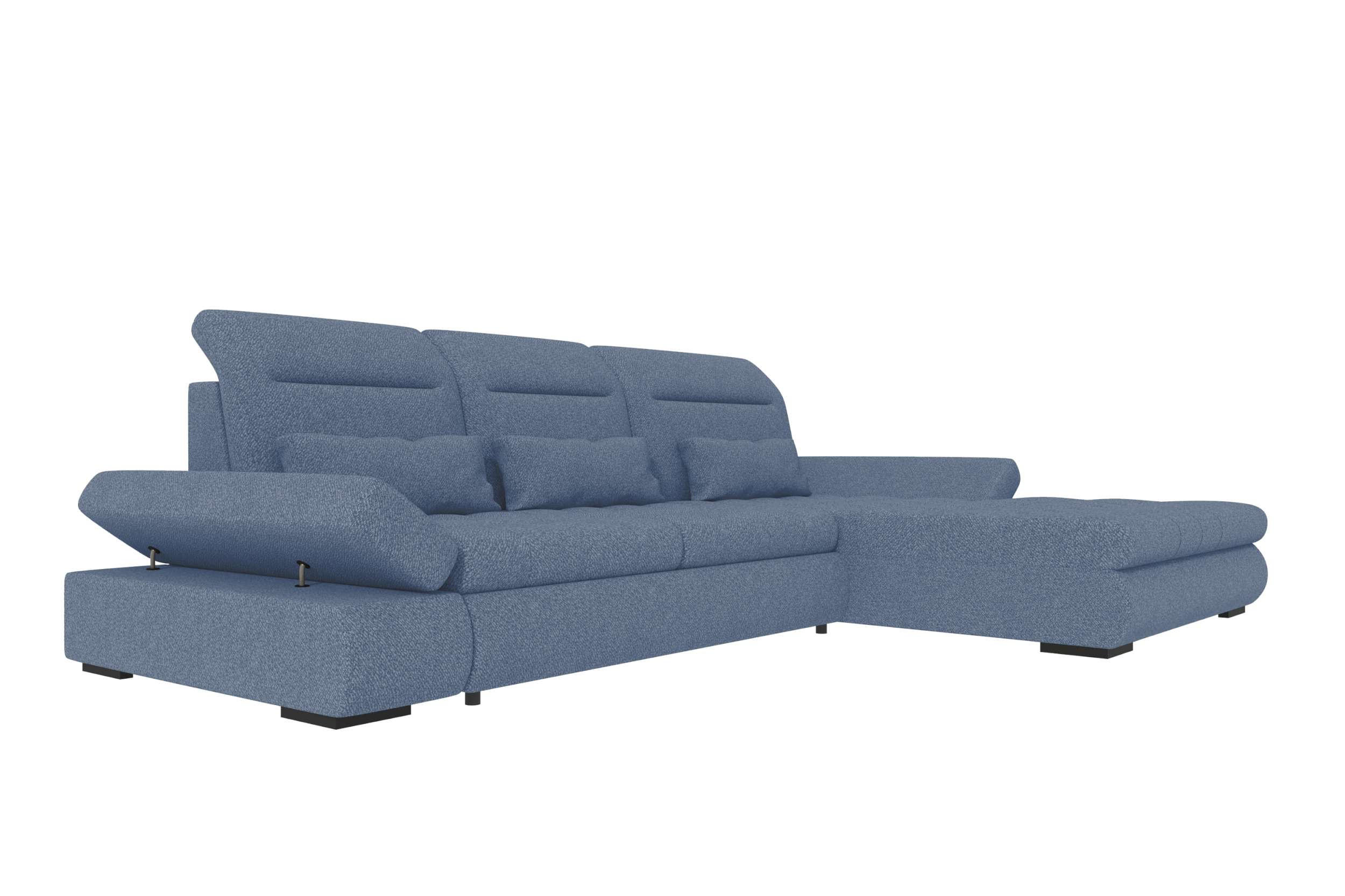 ECKSOFA Toscana Plus Strukturstoff inkl. Schlaffunktion - Blau, Textil (300/179cm) - 99rooms