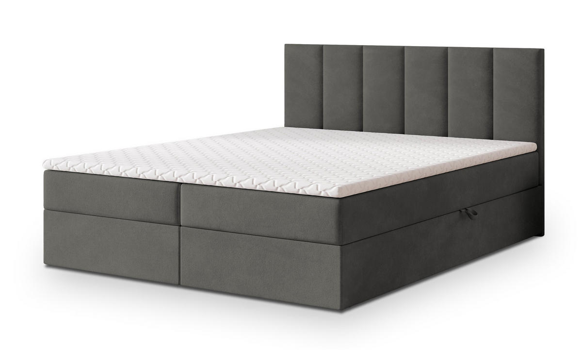 BOXBETT MERIL 160x200 cm mit Matratze und Topper - Grau - Grau, Holz (160/200cm) - MASSENO