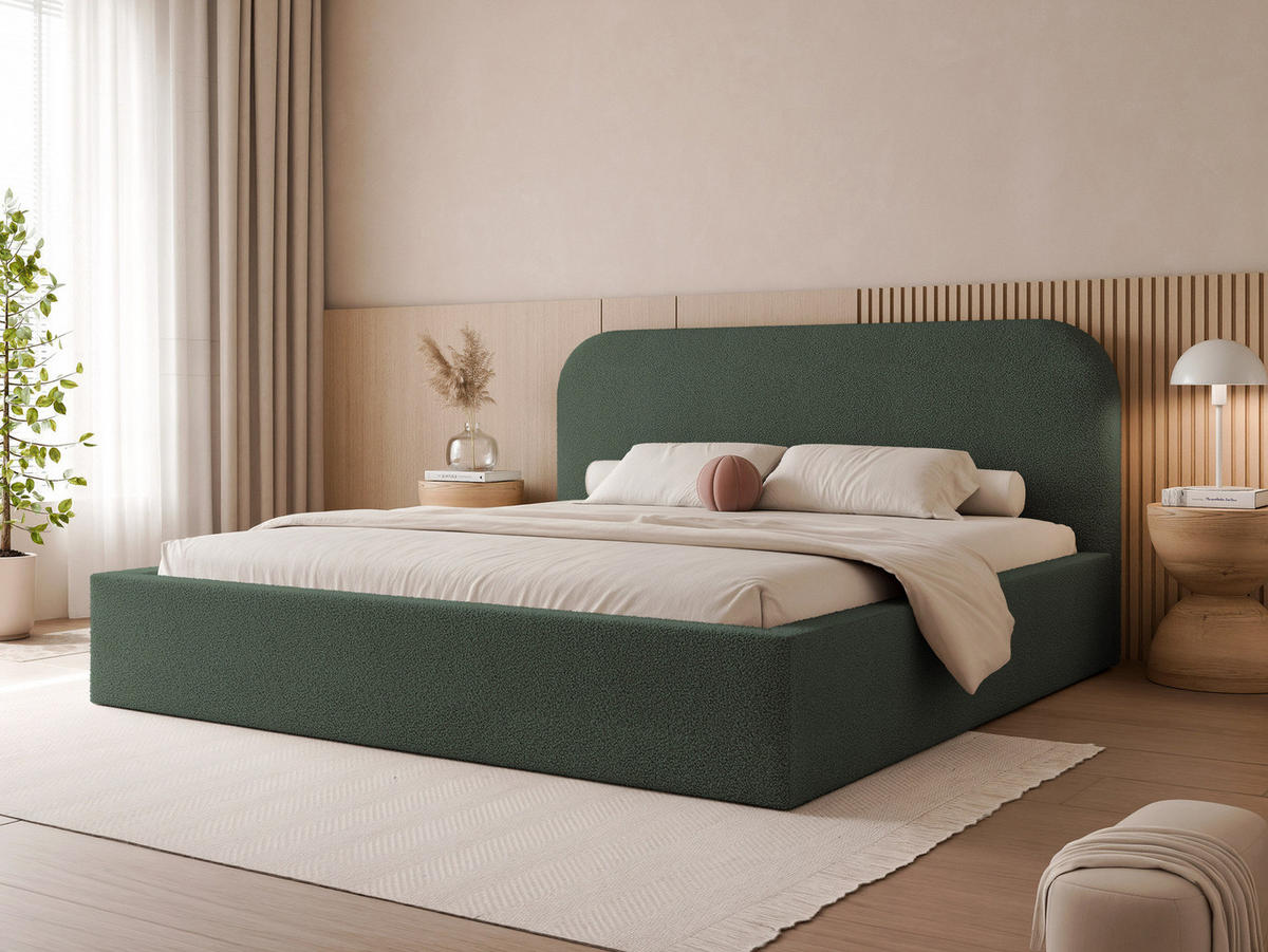 POLSTERBETT XXL FUZZI 200x200 cm Graugrün / Salbei (Stoff Now or Never) - mit Bettkasten und Lattenrost - Grau/Grün, Holzwerkstoff/Textil (200/200cm) - Ravio