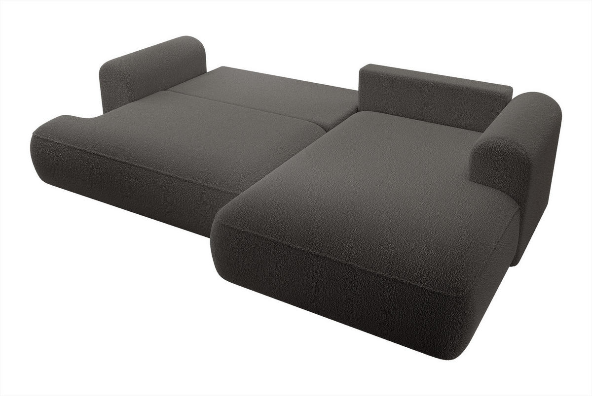 ECKSOFA Ovo Dunkelgrau Boucle - Dunkelgrau/Schwarz, Kunststoff/Textil (260/165cm) - Selsey