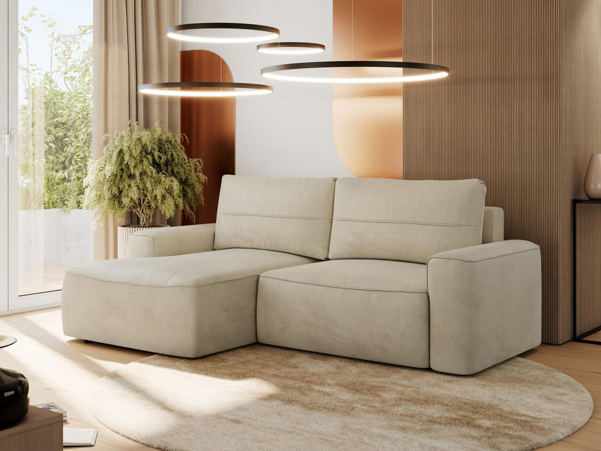 ECKSOFA BELLUNO L Beige Velvet - Links - Beige/Schwarz, Textil (144/233cm) - MKS