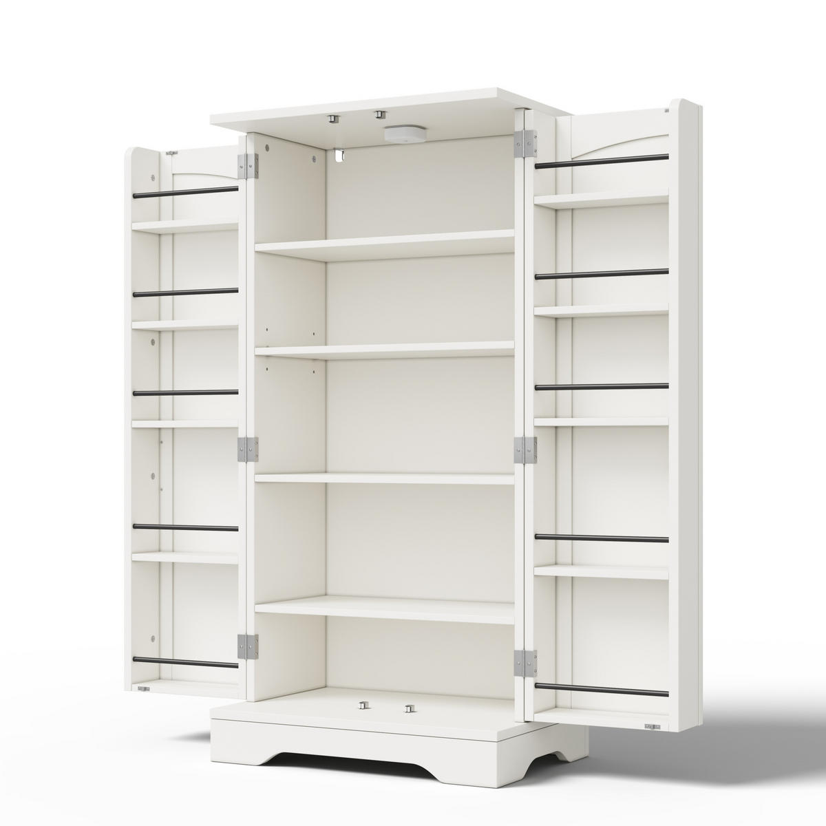 HOCHSCHRANK mit LED-Sensorlicht, 3D-Wellenmuster aus MDF, verstellbares Regal, 120/60/40 cm, Weiß - Weiß, Holzwerkstoff (60/120/40cm) - Redom
