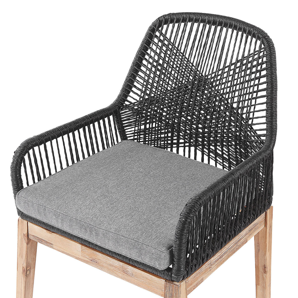 GARTENMÖBEL SET 6-Sitzer Faserzement 200/100 cm weiß/schwarz Olbia - Hellbraun/Schwarz, Stein - Beliani