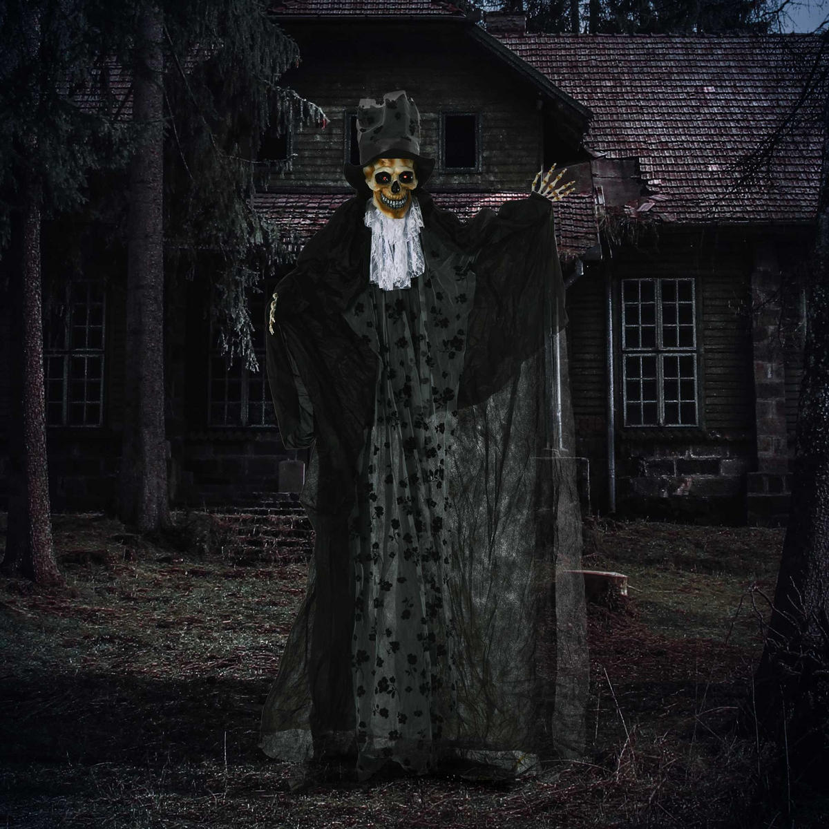 183CM Halloween-Dekoration Gespenst Bräutigam In Lebensgröße Augenglühen - Schwarz, Kunststoff (65/189/125cm) - Outsunny