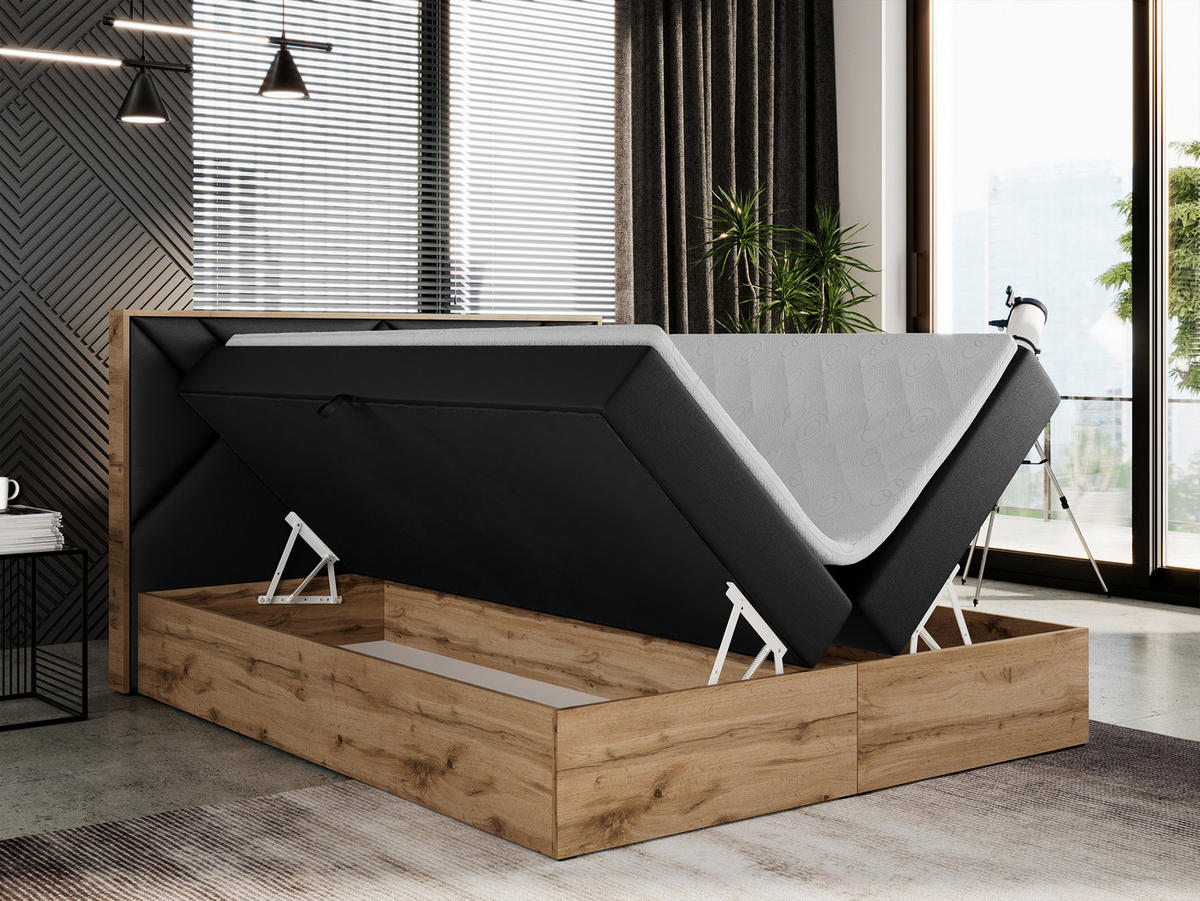 BOXBETT GUNAR - 120/200 Schwarz Kunstleder - H3 - Schwarz, Holz/Textil (120/200cm) - MKS