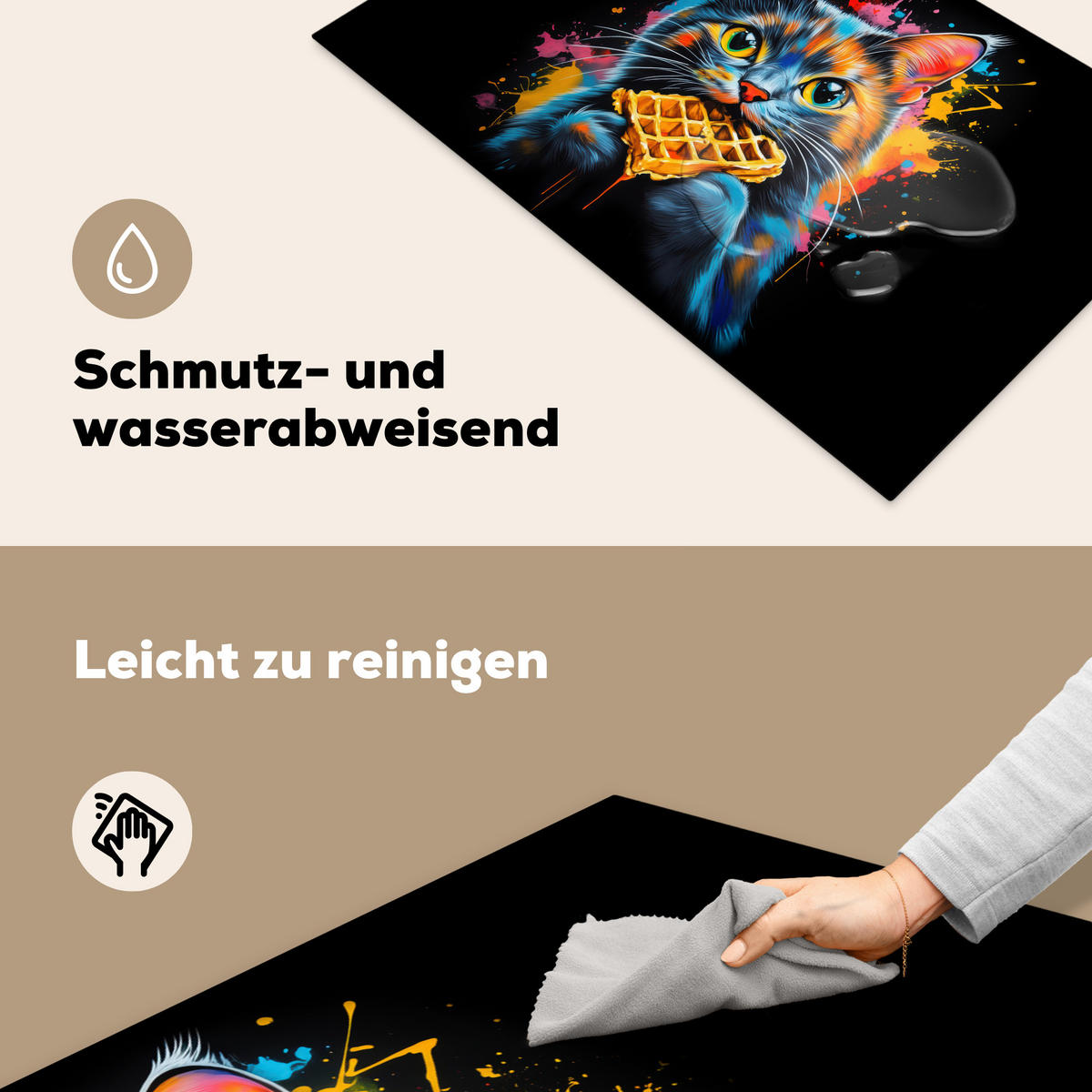 HERDABDECKPLATTE Katze - Graffiti - Bunt - Waffel - Essen Ceranfeldabdeckung 85x52 cm - Multicolor, Kunststoff (85/52/0.2cm) - MuchoWow