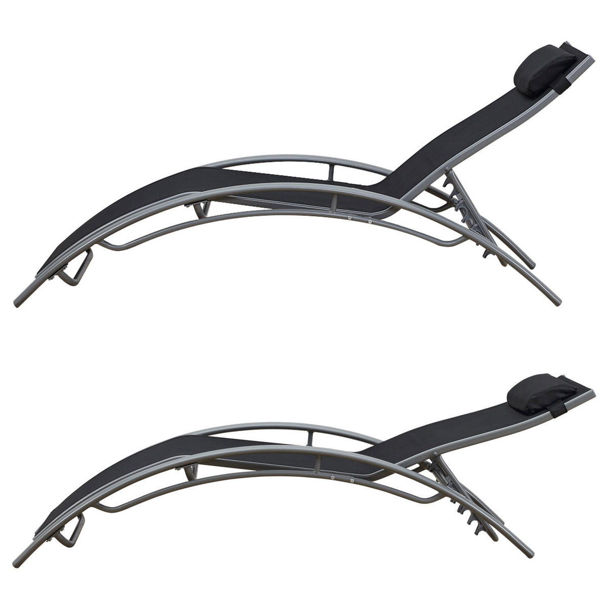 LIEGESTÜHLE Galapagos Schwarz und Grau 2er-Set - Schwarz, Metall (64/87/178cm) - Happy Garden