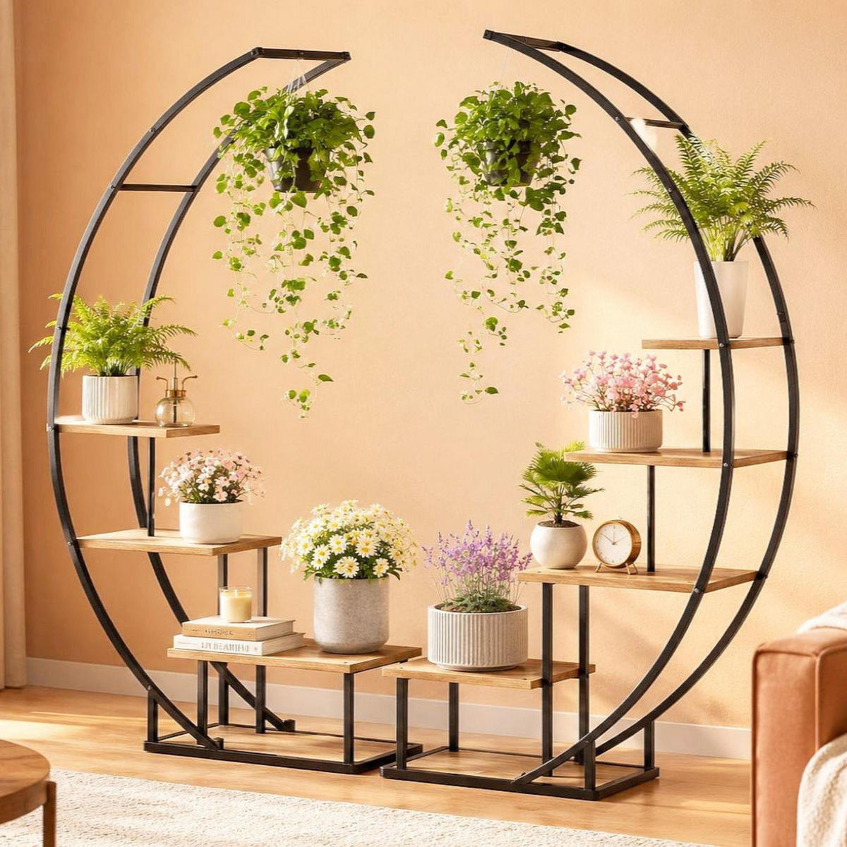PFLANZENREGAL Indoor Blumenregal 170 cm Hoch Metall Schwarz Halbrund 96700 - Schwarz, Metall (190/170/30cm) - DanDiBo