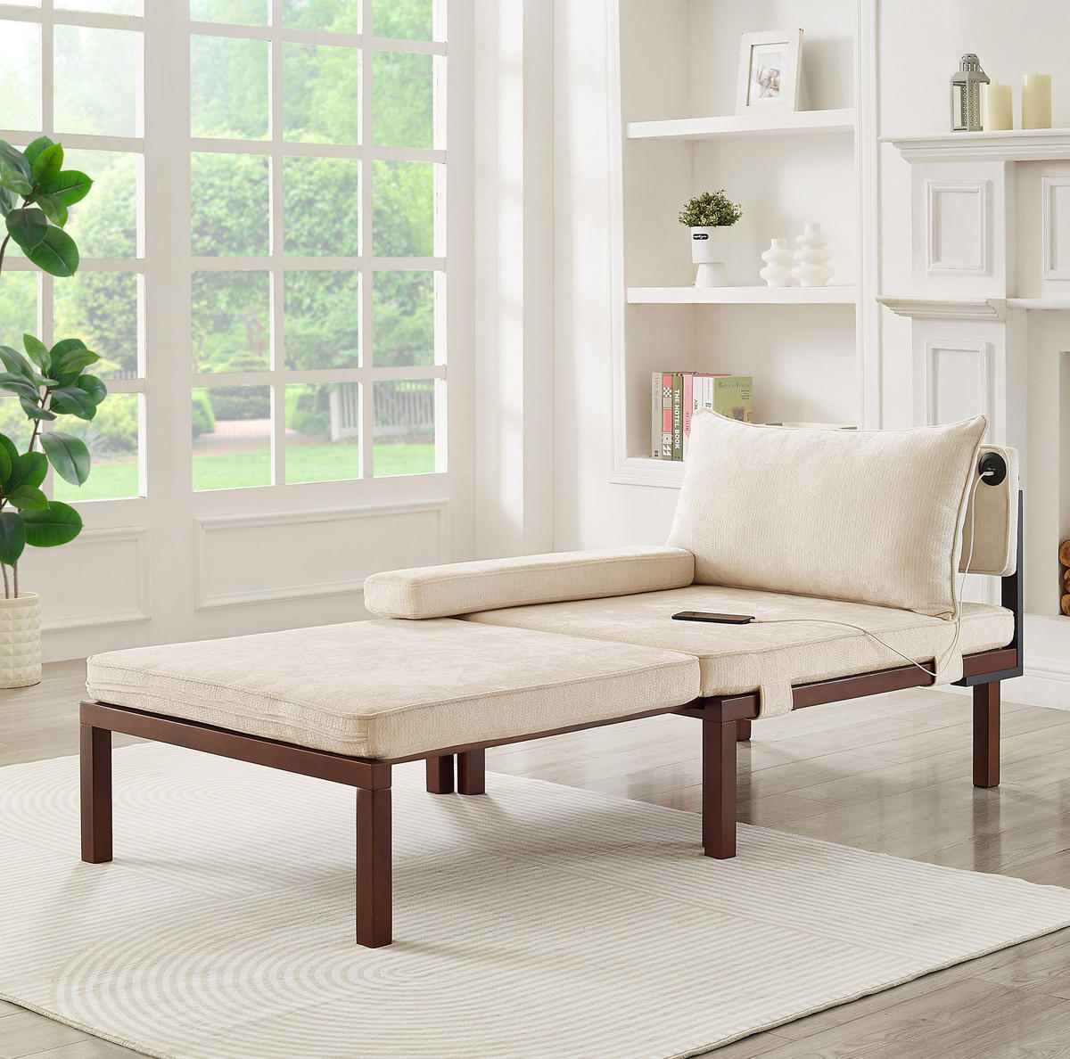 SCHLAFSESSEL mit Schlaffunktion, ausziehbar mit USB- und Type-C-Anschluss, platzsparendes 2-in-1-Design, Beige - Beige, Textil (82/79/176cm) - Redom