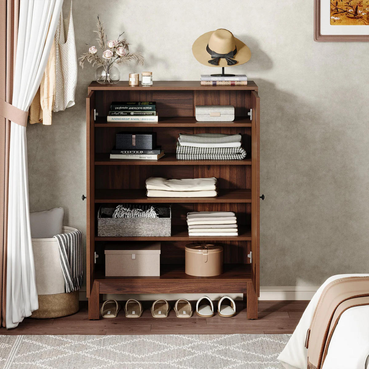 SCHUHSCHRANK Braun 80/35/110 cm - Walnussfarben, Holzwerkstoff (80/110/35cm) - Quality Elegance