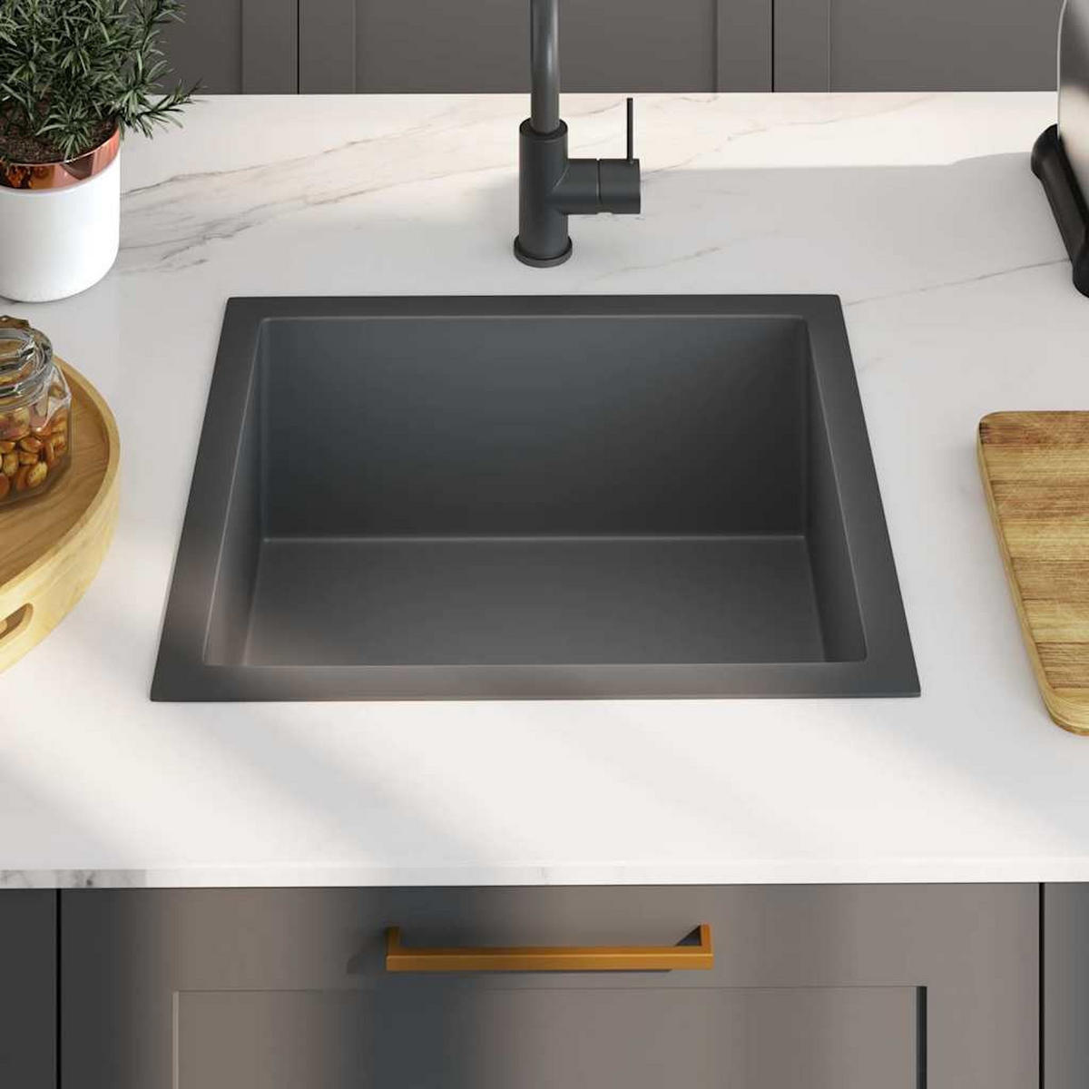 EINBAUSPÜLE Handgemachte Schwarz Edelstahl - Schwarz, Metall (44/20/51cm) - vidaXL