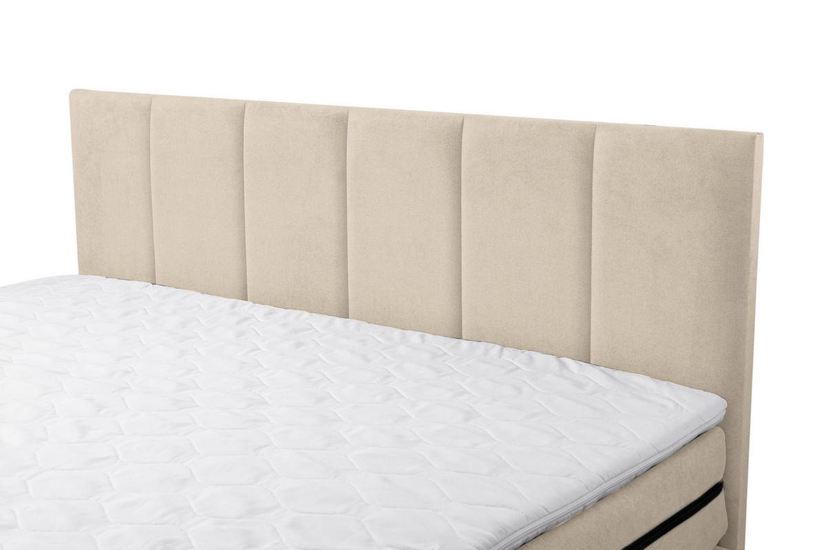 BOXSPRINGBETT Paris, Polsterbett Maße: 180x200 cm, Farbe: Beige, Velourstoff, Doppelbett mit Bonell-Matratze H3 inkl. Topper - Beige, Holz/Kunststoff (180/200cm) - VENASI MÖBEL