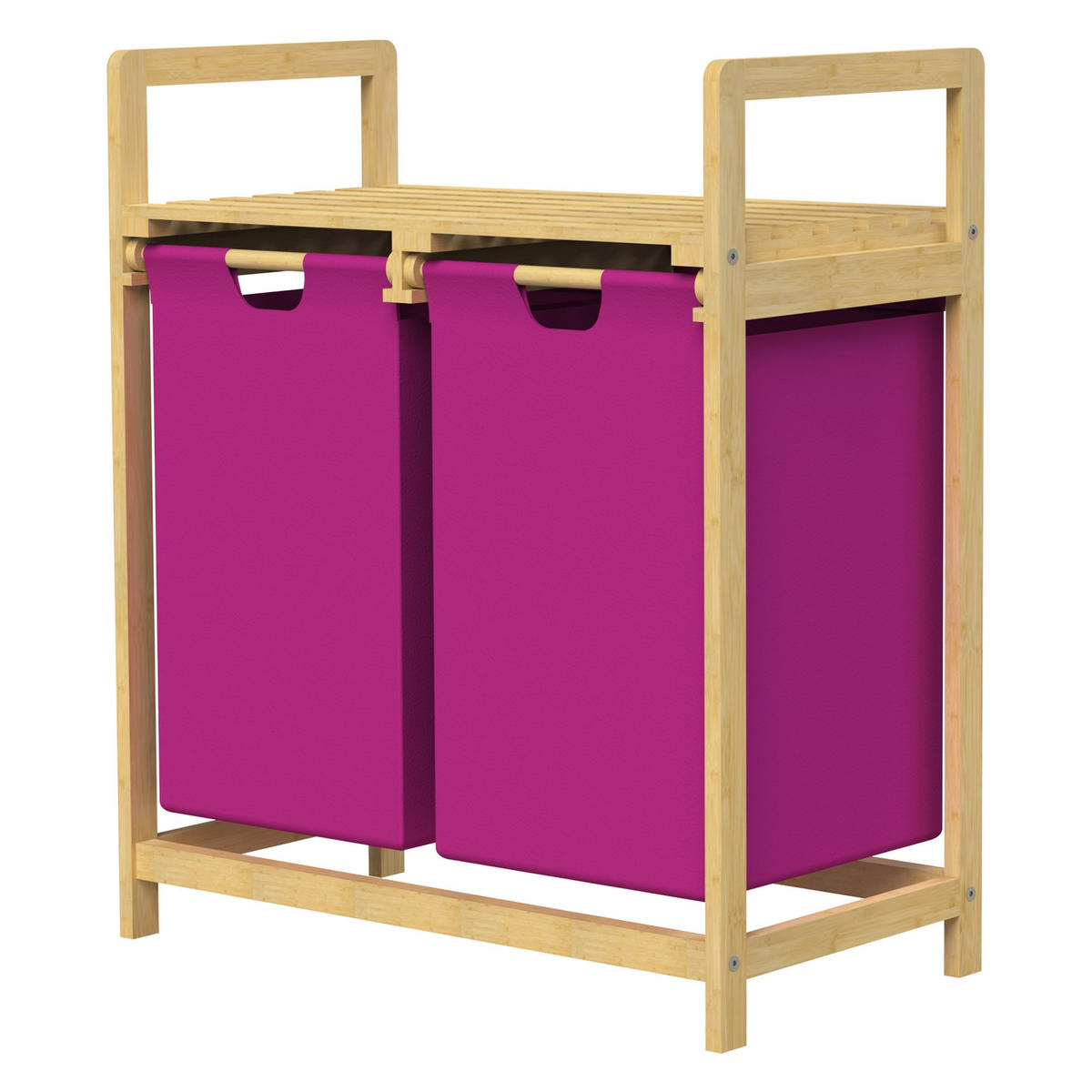 WÄSCHEKORB Bambus Magenta - Beige, Holz (33/73/63cm)