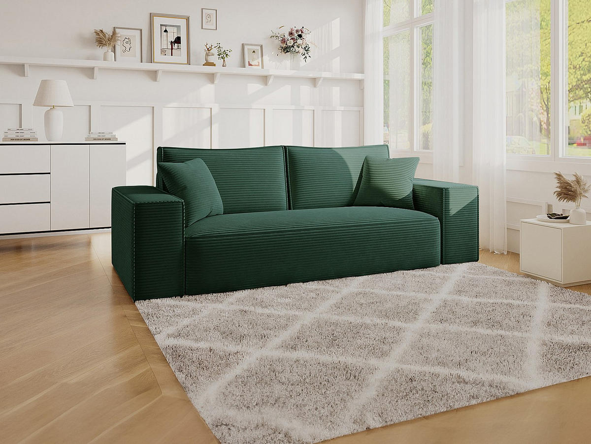 SCHLAFSOFA - 3 Personen - samt - tannengrün Amelia - Waldgrün, Textil (216/80/105cm) - Vente-Unique