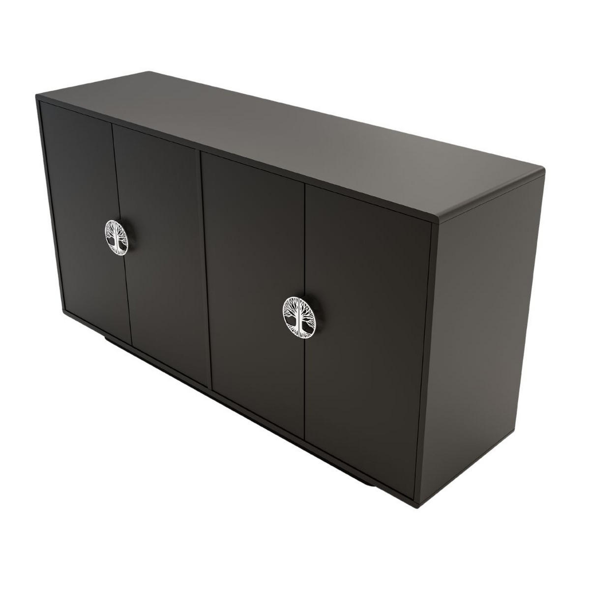 SIDEBOARD Lotta, Schwarz, Silberne Griffen, Abgerundete Kanten - Schwarz, Holzwerkstoff (139/75/40cm) - Dancan