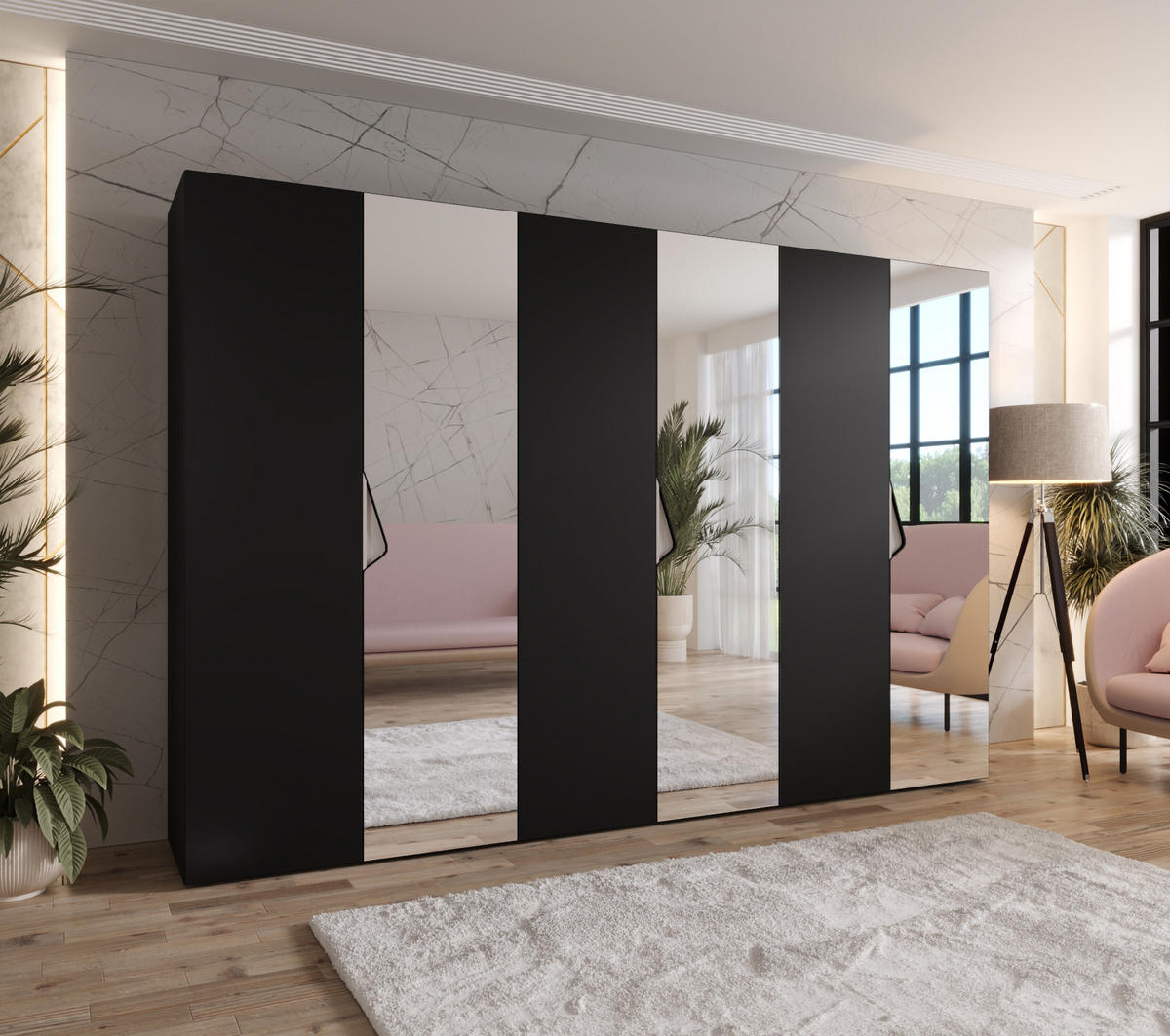 DREHTÜRENSCHRANK 202/300/52 6-türig - Beige/Schwarz, Holz/Metall (300/202/52cm) - Abiks Möbel