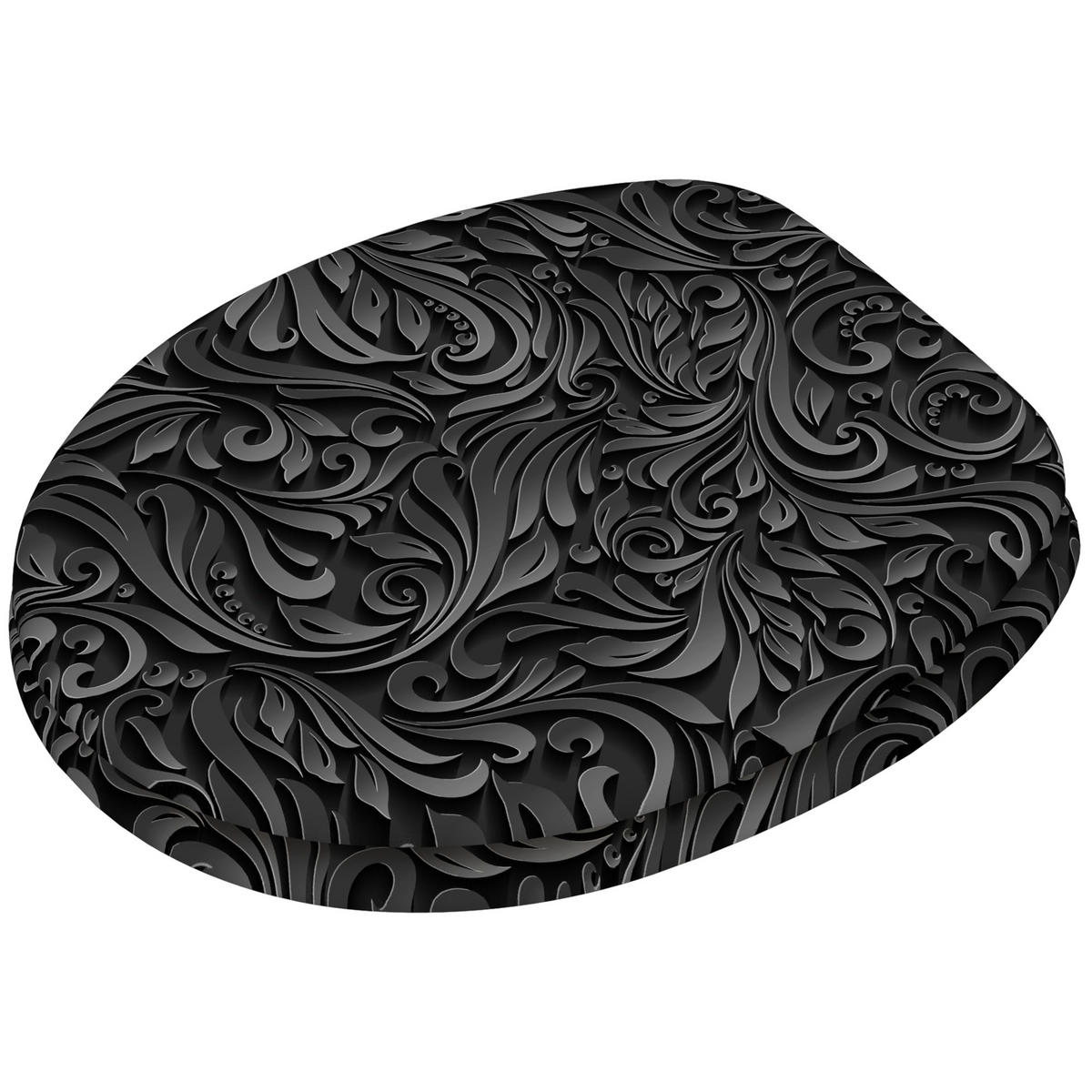 WC-SITZ Floral - Schwarz, Holzwerkstoff (38/6/47cm) - Sanilo