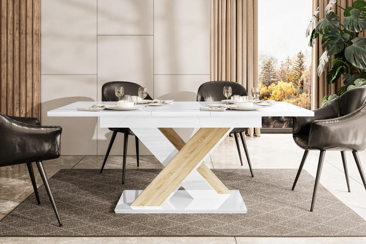 ESSTISCH ausziehbar 140 -180x80x75 cm - Weiß Hochglanz / Sonoma - RONX - Sonoma Eiche, Holzwerkstoff (140/80/75cm) - ALTDECOR