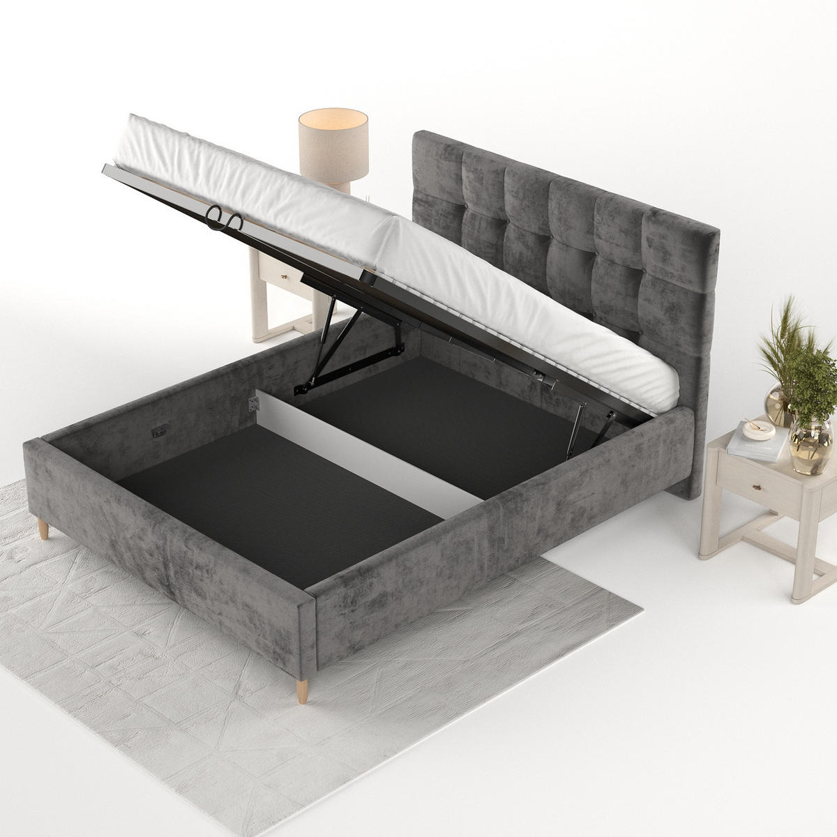 POLSTERBETT Cora 160/200 cm Anthrazit im Lotta Stoff - Anthrazit/Naturfarben, Holz/Holzwerkstoff (160/200cm) - AltaBeds