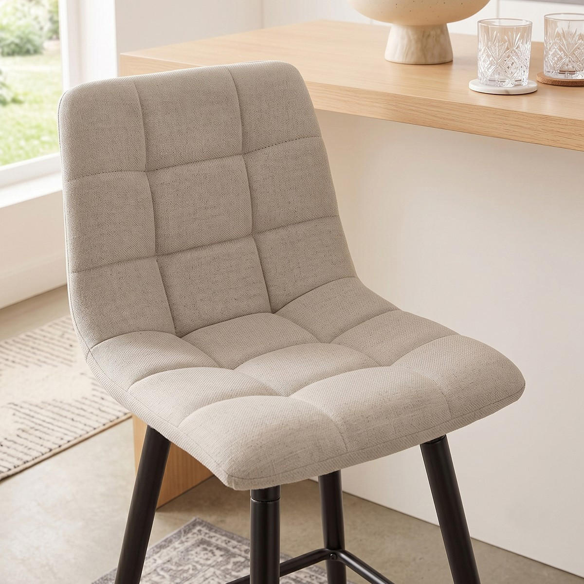 2ER-SET gepolsterter Hocker aus meliertem Stoff 42/94/51 cm - Beige, Textil (42/94/49cm) - Calicosy