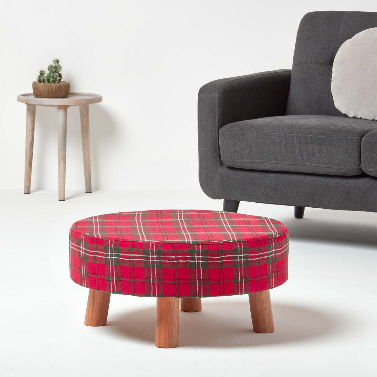 HOCKER Edward Tartan rot kariert, 62/62/30 cm - Rot, Textil (62/30/62cm) - Homescapes