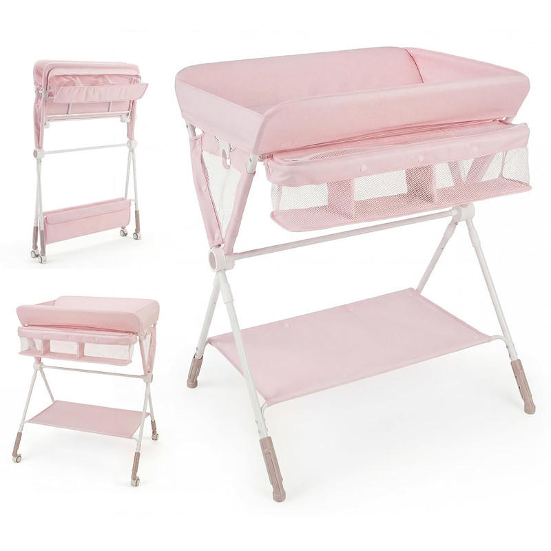 Costway Wickeltisch Pink 81x95x66.5 cm