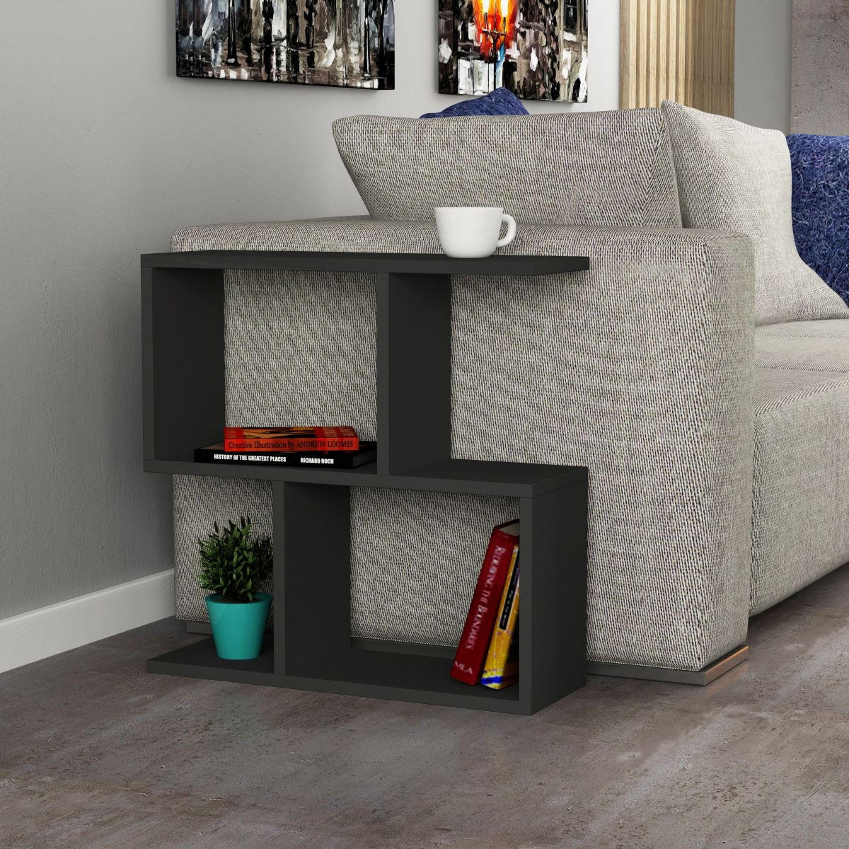 BEISTELLTISCH 5 Tabletts L60 cm - Mania - Anthrazit, Holzwerkstoff (60/20/60cm) - Calicosy