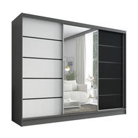 SCHWEBETÜRENSCHRANK 200 cm AURELIA 2 Farbe: Graphit, Weiß, Schwarz - Graphitfarben/Schwarz, Holzwerkstoff (200/215/60cm) - A&J MöbelLand