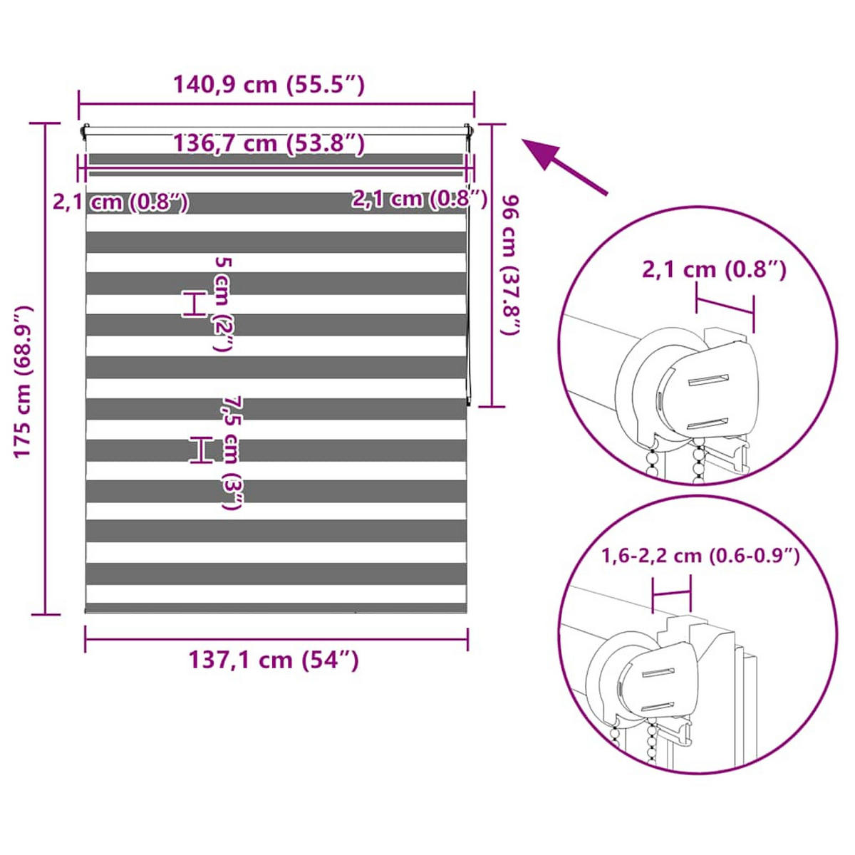 DOPPELROLLO 140,9/175 cm Stoffbreite 136,7 cm aus Polyester Grau - Grau, Textil (140/120cm) - vidaXL