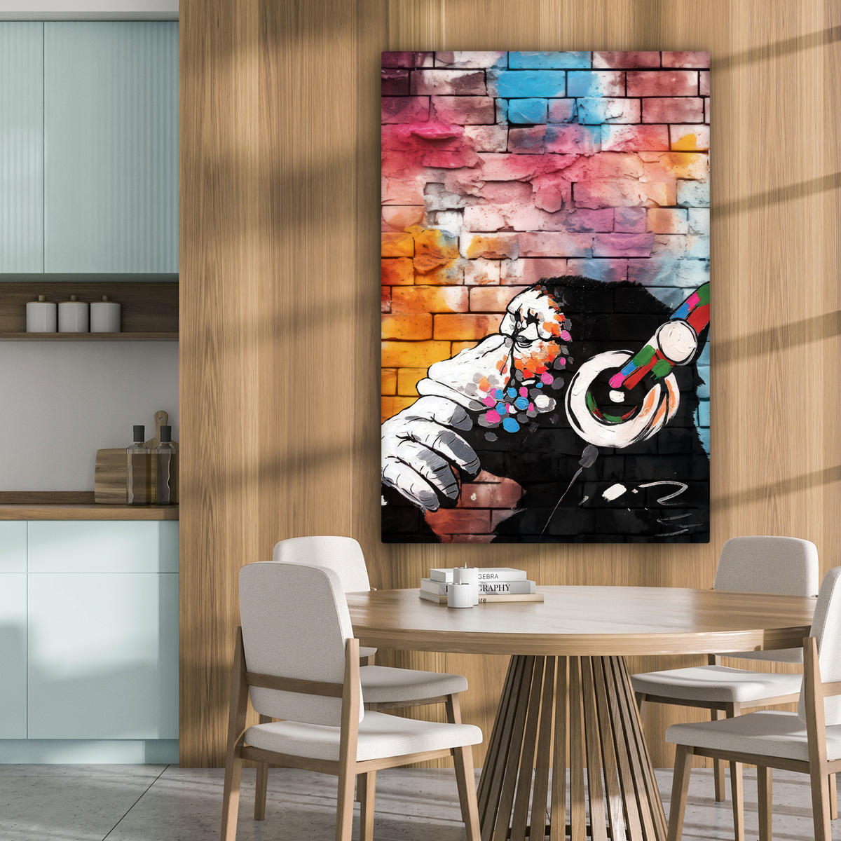 LEINWANDBILD Affe - Graffiti - Musik 90x140 cm - Multicolor, Textil (90/140cm) - MuchoWow