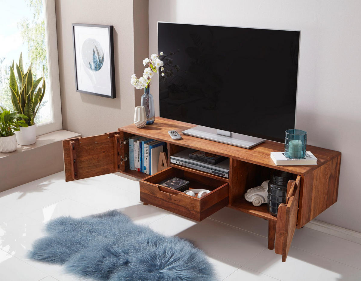 LOWBOARD Massivholz Landhausstil mit Stauraum Handgefertigt - Braun, Holz (135/51/45cm) - KADIMA DESIGN
