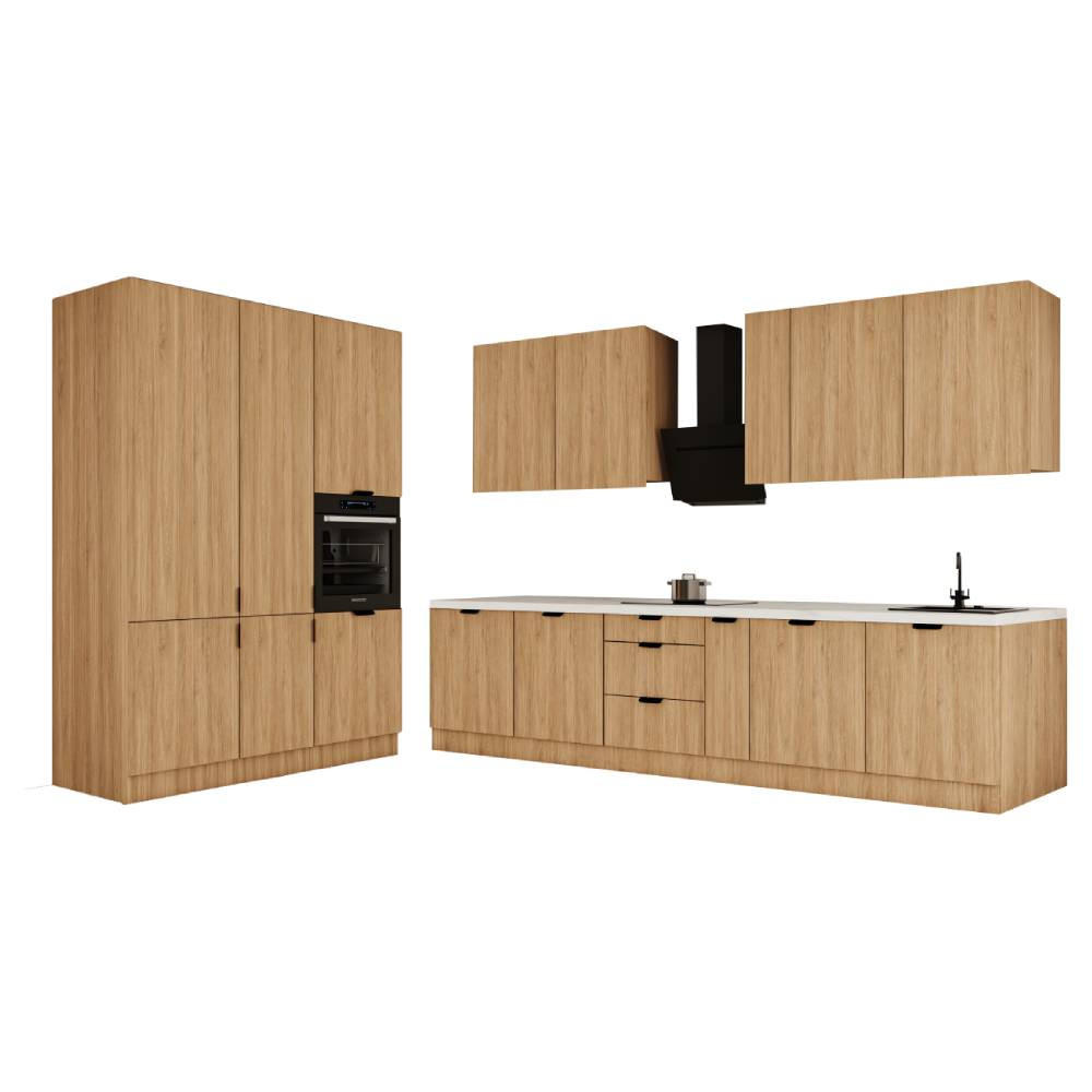 KÜCHENZEILE 320 x 160 cm - Sorento KS13-M320 - in Sonoma Eiche - Schwarz/Sonoma Eiche, Holz/Metall (480/247/58cm)