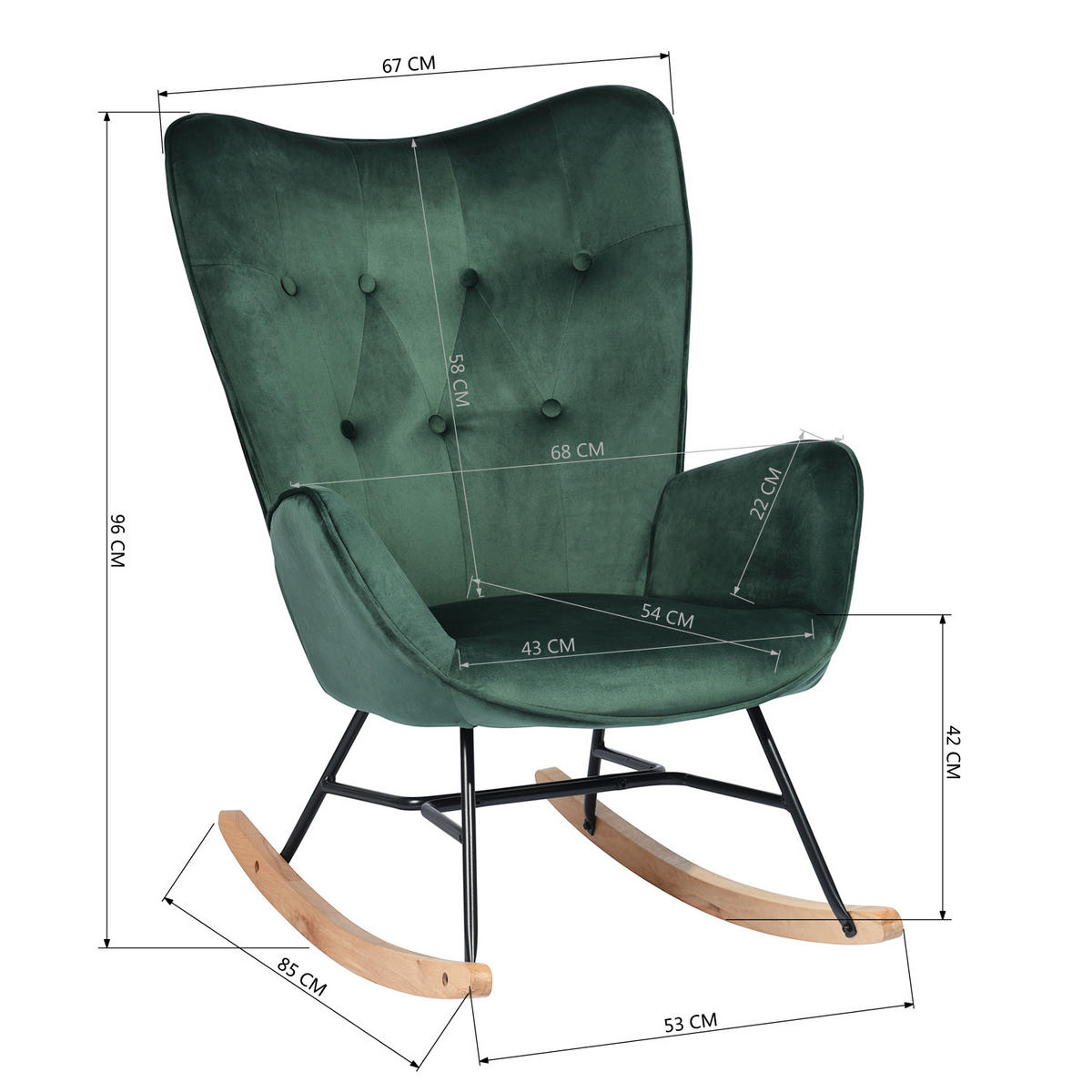 SCHAUKELSESSEL Samt Grün - Dunkelgrün/Eichefarben, Holz/Holzwerkstoff (68/98/85cm) - Urban Meuble