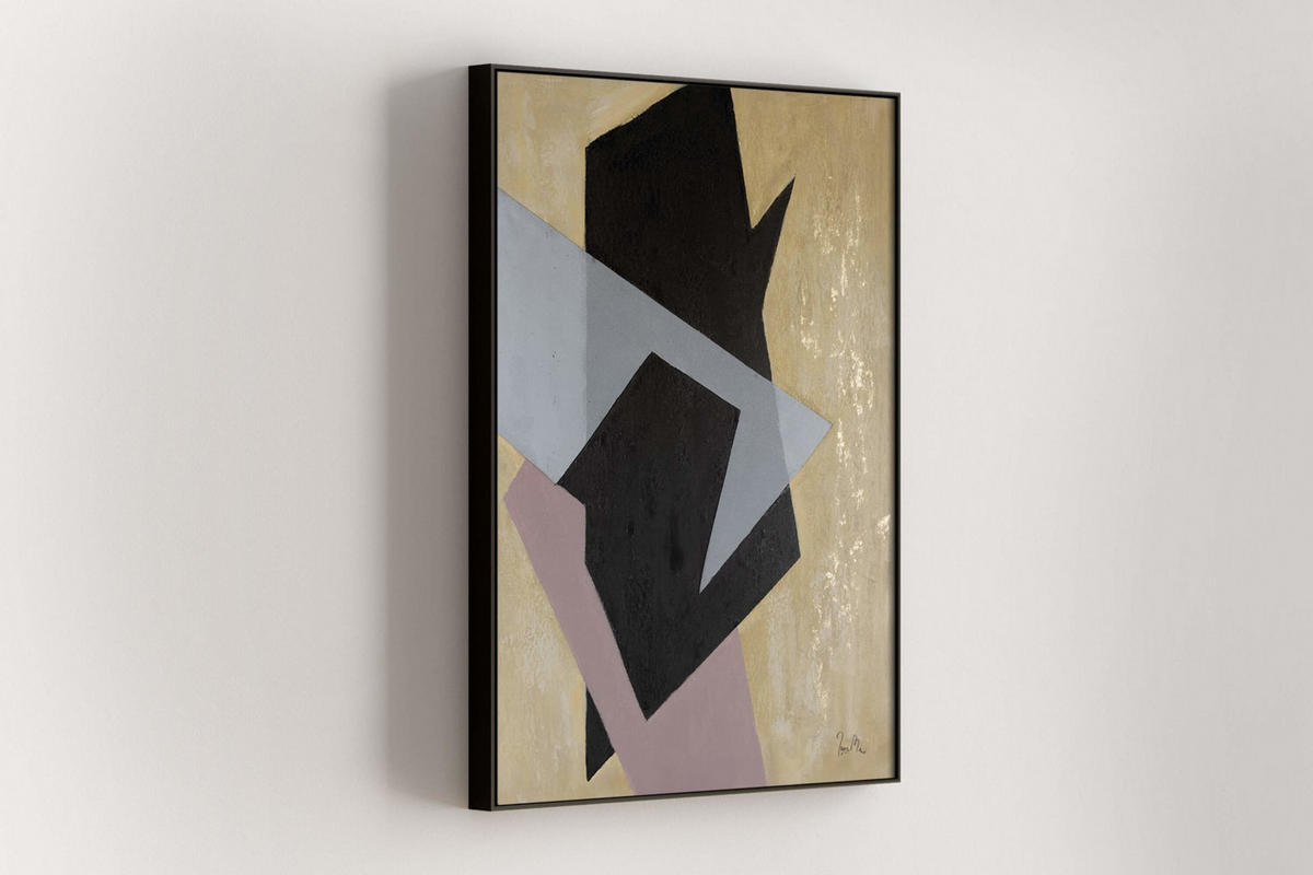 RUČNE MAĽOVANÝ AKRYLOVÝ OBRAZ 75/100 cm, čierny, abstraktný geometrický motív - čierna, drevo/textil (75/100cm) - KUNSTLOFT