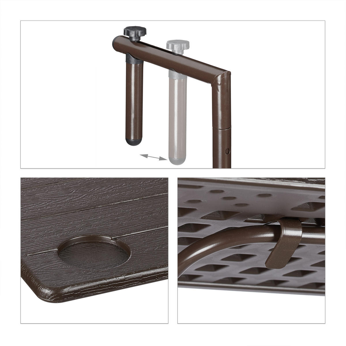 BALKONHÄNGETISCH - Dunkelbraun, Kunststoff/Metall (59/59.5/83cm) - Relaxdays