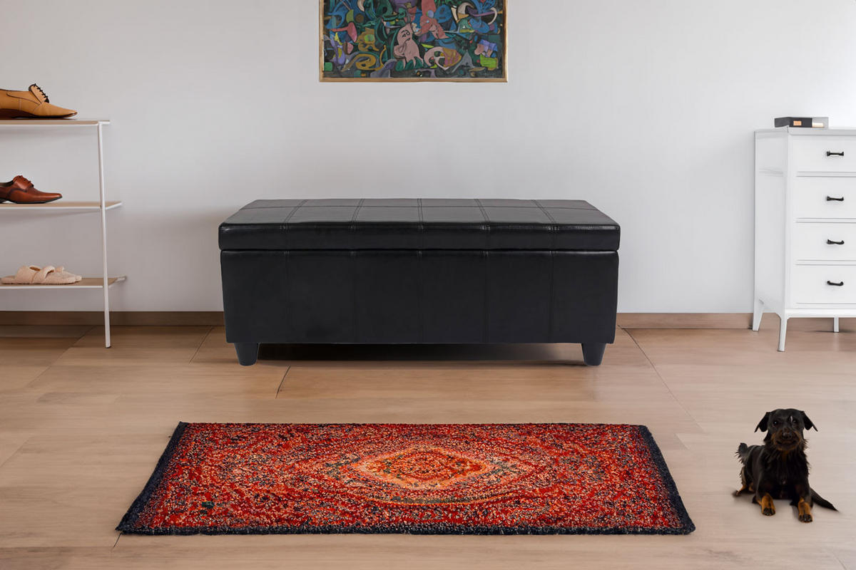 SITZBANK MIT AUFBEWAHRUNG Schwarz - Schwarz, Leder (112/45/45cm) - Jamb