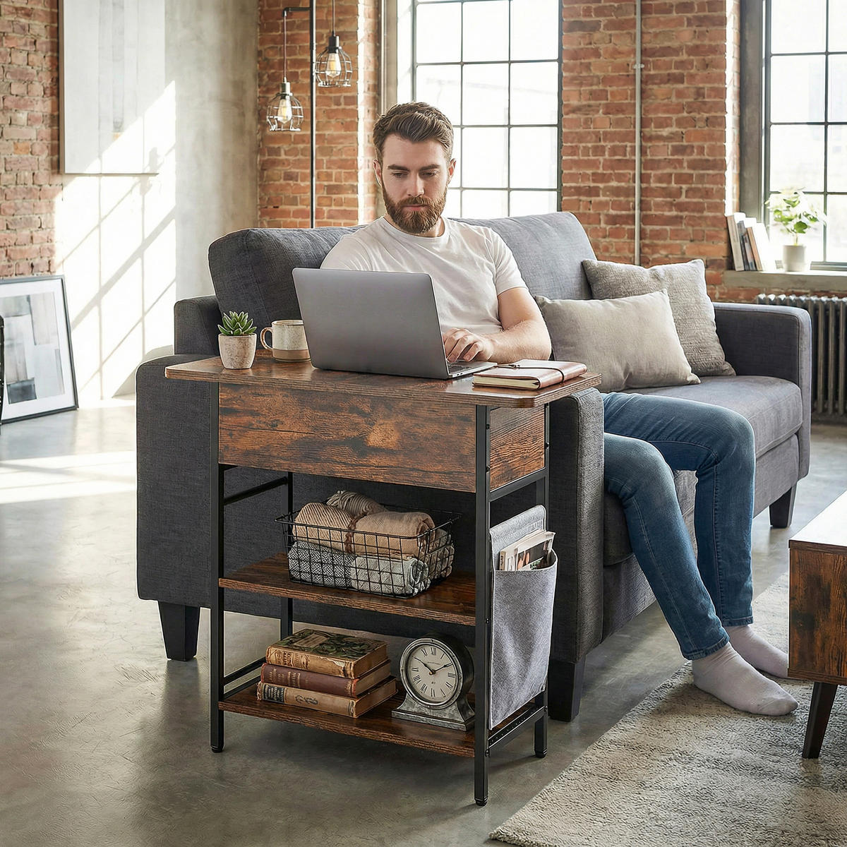BEISTELLTISCH DE-15796 mit Ladestation & Aufbewahrungstasche Rostbraun - Braun, Holzwerkstoff (60/29.8/58.5cm) - ComfortXL