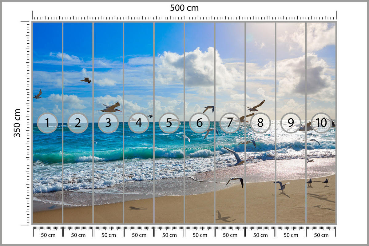 FOTOTAPETE Meer Strand Natur Landschaft 3D 500x350 - Blau/Beige, Papier (500/350cm) - Muralo