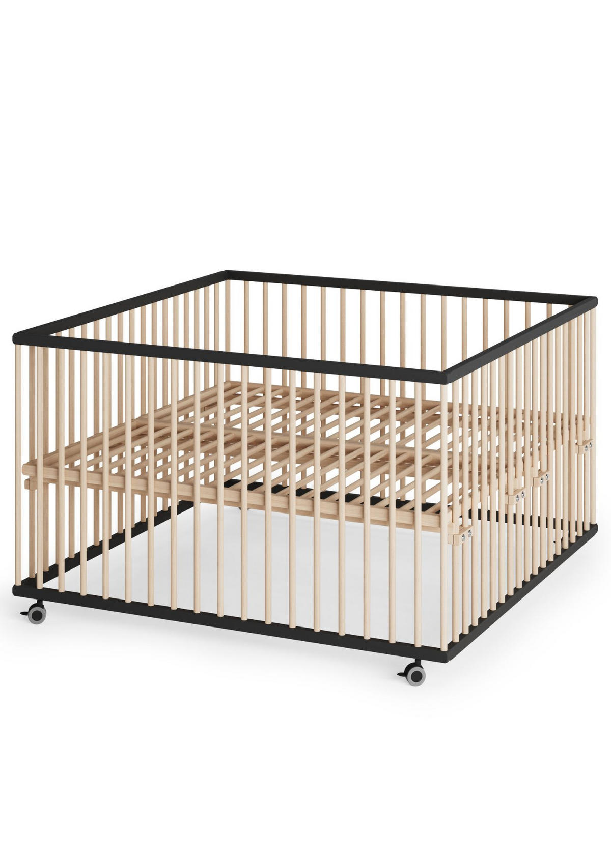 LAUFGITTER XXL 120x120 cm mit Lattenrost - schwarz/natur - Premium Kollektion - Schwarz/Naturfarben, Holz (120/74/120cm) - Sämann – make a difference.