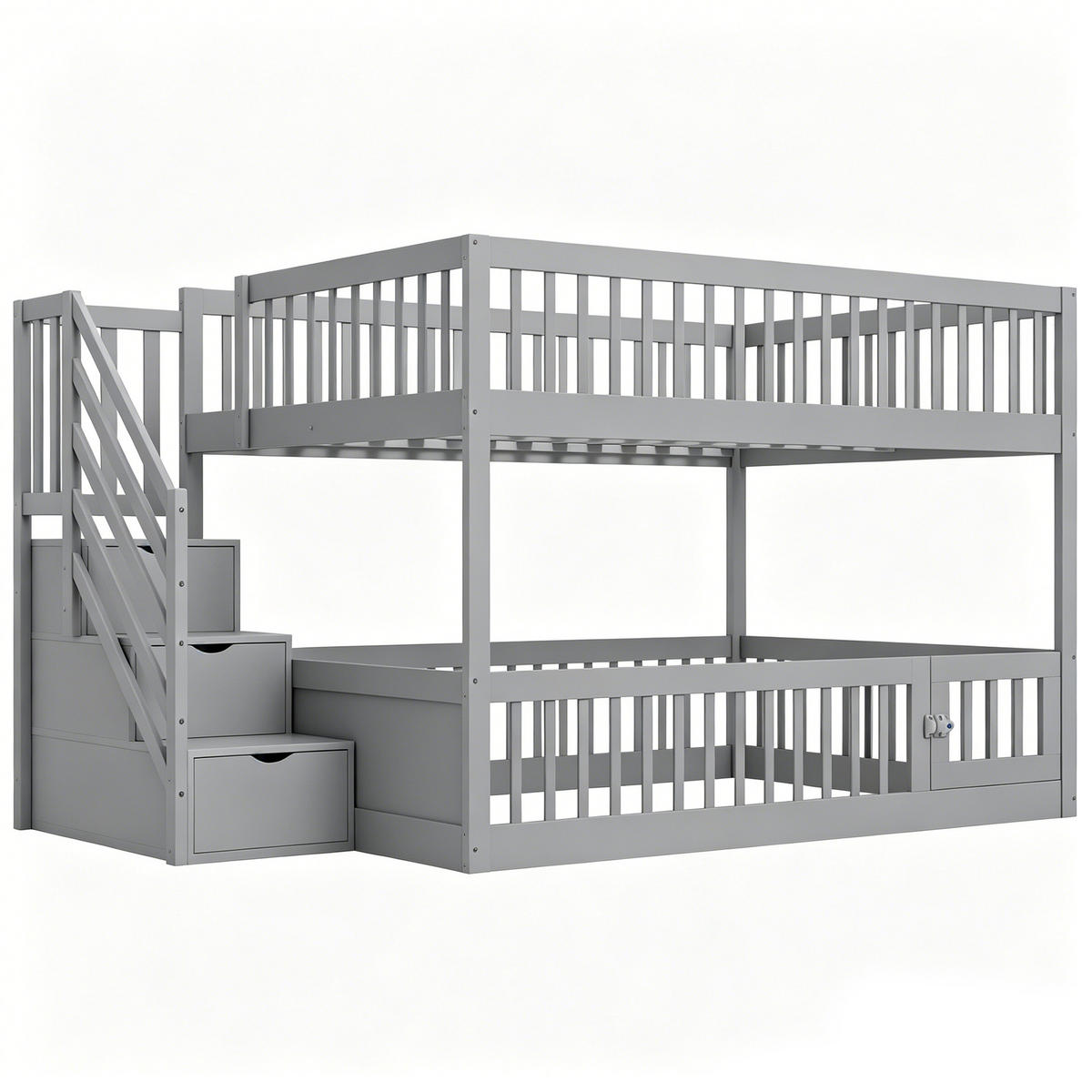 ETAGENBETT 140/200 cm mit Stauraumtreppe, Schubladen und Tür, Grau - Grau, Holzwerkstoff (140/200cm) - Redom