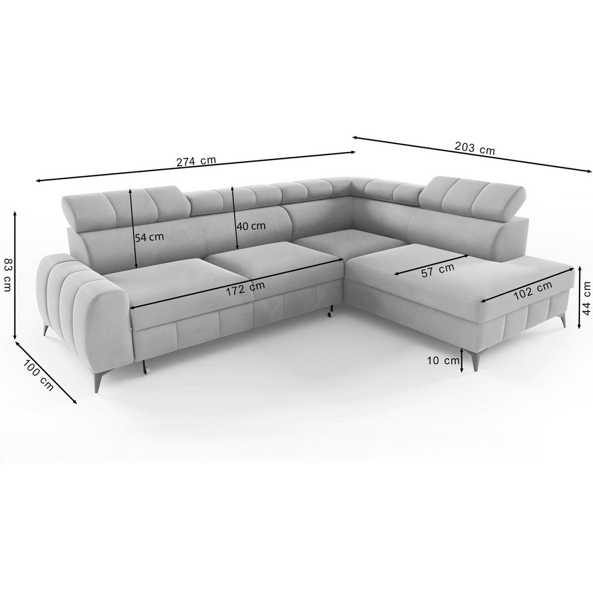 ECKSOFA London Hellbraun Velours - Hellbraun/Schwarz, Textil/Metall (203/274cm) - Selsey