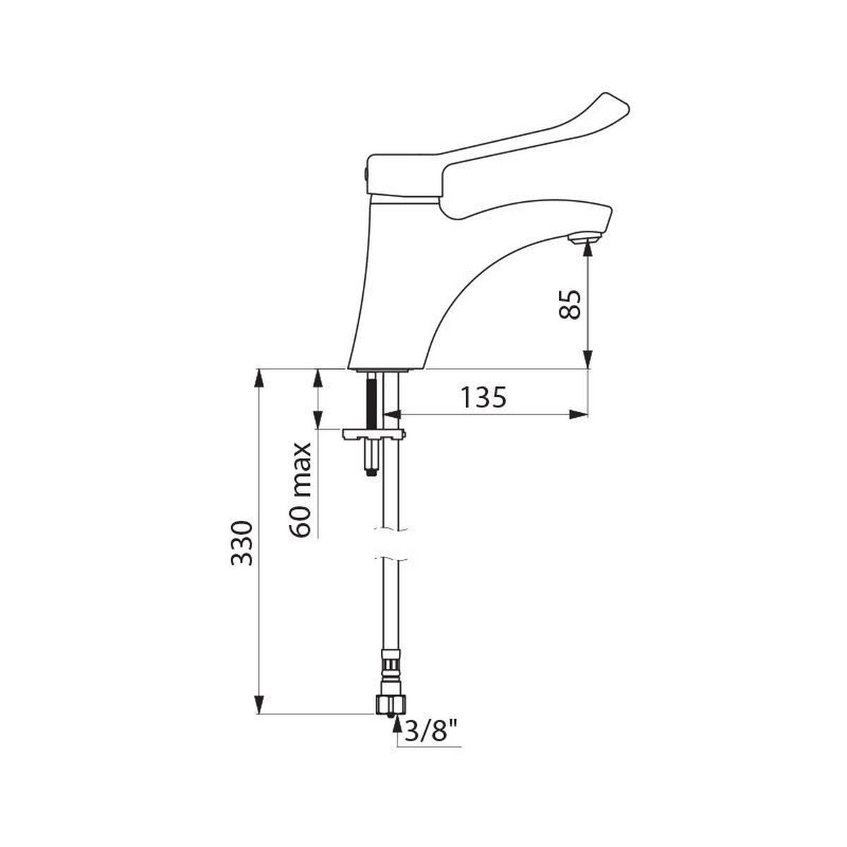 EINHEBEL-WASCHTISCHMISCHER H85 L135, Hygienehebel, ohne Ablaufgarnitur - Chromfarben, Metall (15/8/37cm) - Delabie